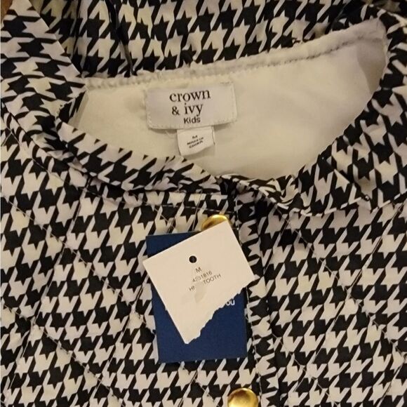 Crown and Ivy Kids Hndstooth Ruffle Neck Puffer Snap Vest - Picture 2 of 8